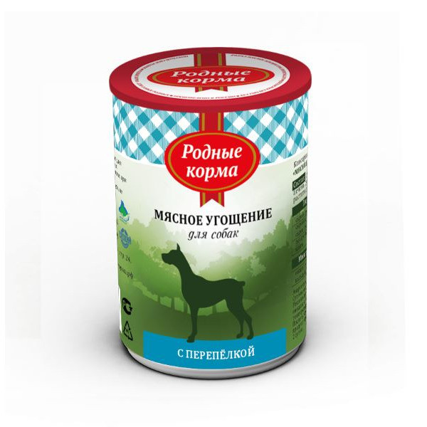 Родные корма Мясное угощение с Перепелкой консервы для собак - 340 г х 12 шт