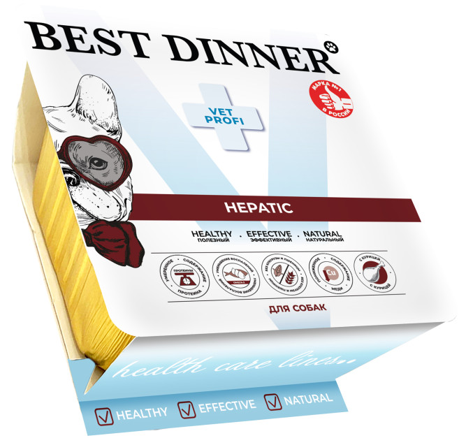 Best Dinner Vet Profi Hepatic влажный корм для собак, при хронической печеночной недостаточности, паштет с курицей в ламистерах - 100 г х 14 шт