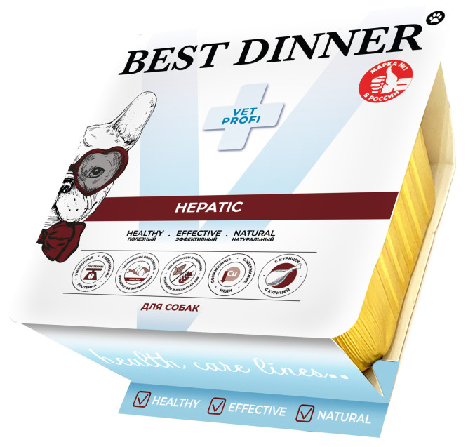 Best Dinner Vet Profi Hepatic влажный корм для собак, при хронической печеночной недостаточности, паштет с курицей в ламистерах - 100 г х 14 шт