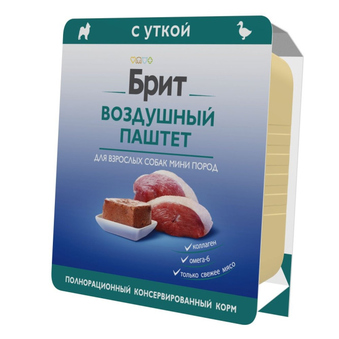 Брит воздушный паштет для взрослых собак мелких пород, с  уткой - 100 г х 14 шт