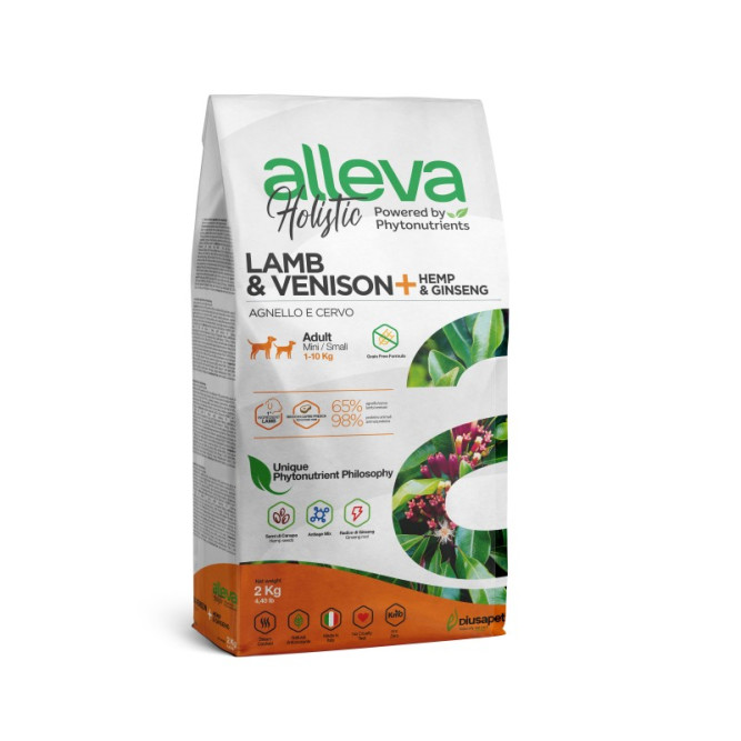 Alleva Holistic Adult Lamb &amp; Venison Mini сухой корм для взрослых собак с ягненком и олениной, коноплей и женьшенем - 2 кг