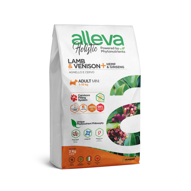 Alleva Holistic Adult Lamb &amp; Venison Mini сухой корм для взрослых собак с ягненком и олениной, коноплей и женьшенем - 2 кг