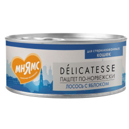 Мнямс Delicatesse &quot;Паштет по-норвежски&quot; влажный корм для стерилизованных кошек с лососем и яблоком, в консервах  - 100 г х 16 шт