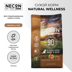 Necon Natural Wellness Sterilized Pork &amp; Rice сухой корм для взрослых стерилизованных кошек со свининой и рисом - 1,5 кг