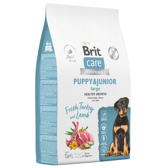 Брит Кеа Dog Puppy&amp;Junior L Healthy Growth сухой корм для щенков крупных пород, с индейкой и ягненком - 12 кг