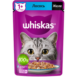 Whiskas влажный корм для взрослых кошек, желе с лососем, в паучах - 75 г х 28 шт