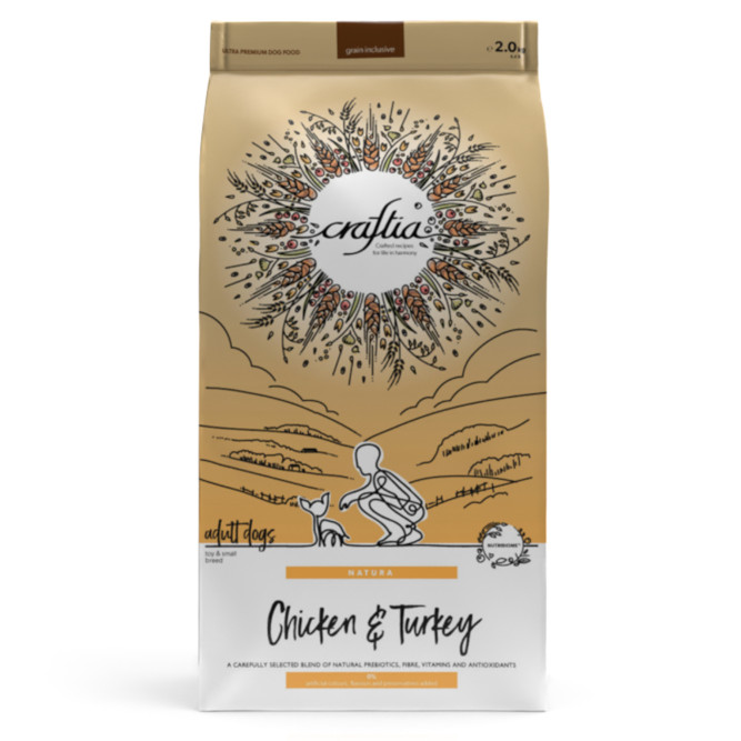 Craftia Natura сухой корм для взрослых собак миниатюрных и мелких пород с курицей и индейкой - 2 кг