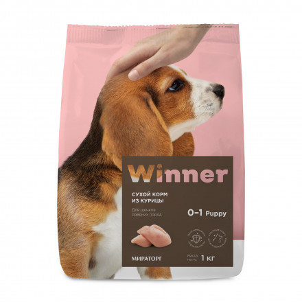 Winner сухой корм для щенков средних пород с курицей - 1 кг