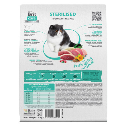 Brit Care Cat Sterilised Urinary Care сухой корм для стерилизованных кошек для профилактики МКБ, с индейкой и уткой - 7 кг