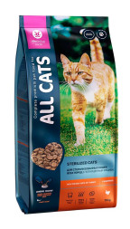 ALL CATS сухой корм для взрослых стерилизованных кошек с индейкой - 13 кг