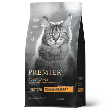 Premier Cat Adult Large Lamb&amp;Turkey сухой корм для взрослых кошек крупных пород со свежим мясом ягненка и индейкой - 400 г