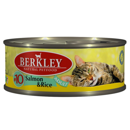 Berkley Adult Cat Salmon &amp; Rice № 10 паштет для взрослых кошек с натуральным мясом лосося, рисом, маслом лосося и ароматным бульоном - 100 г х 6 шт