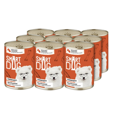 Smart Dog консервы для взрослых собак и щенков мясное ассорти кусочки в соусе - 400 г х 9 шт
