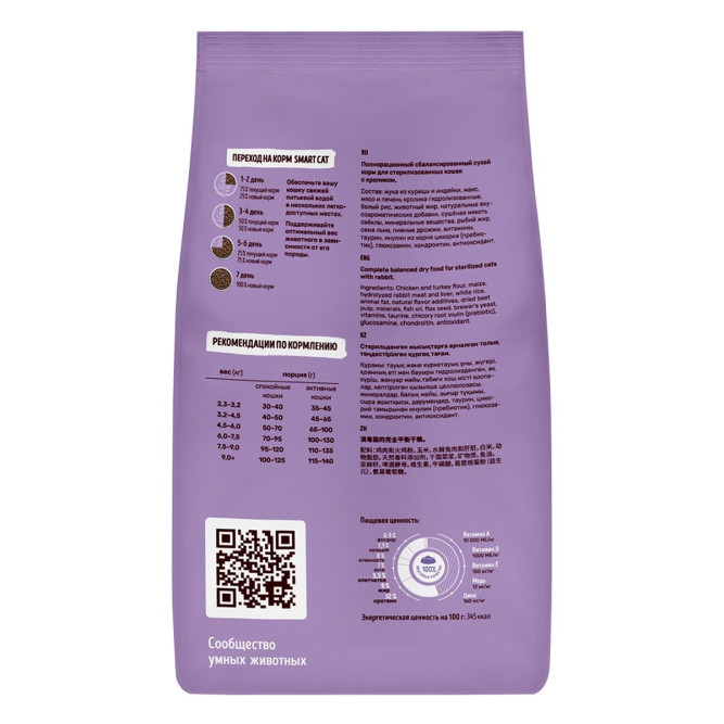Smart Cat сухой корм для стерилизованных кошек с кроликом - 5 кг