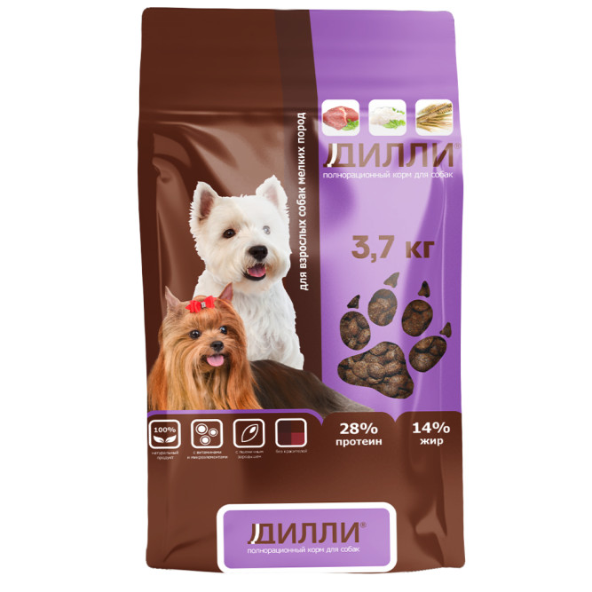 Дилли сухой корм для взрослых собак мелких пород - 3,7 кг