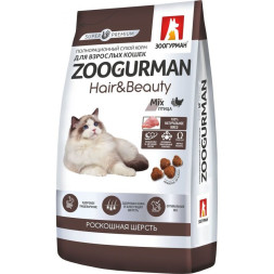 Зоогурман Hair&amp;Beauty сухой корм для взрослых кошек с птицей - 1,5 кг