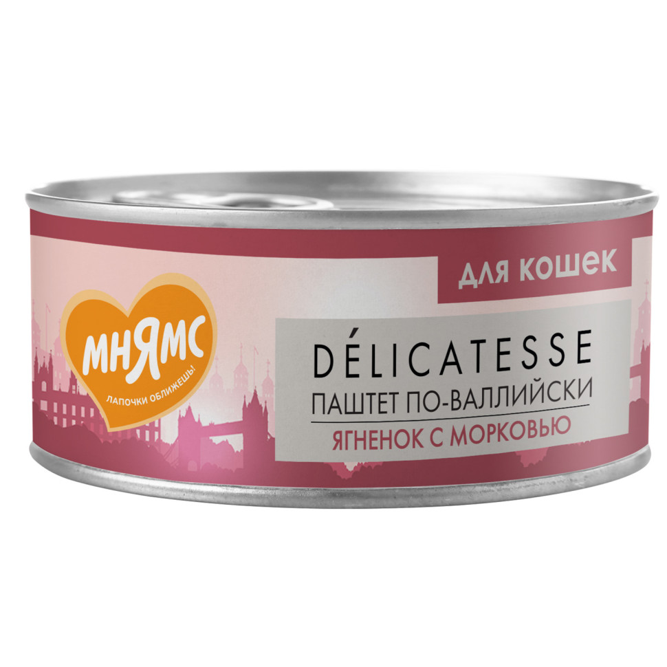 Мнямс Delicatesse Паштет по-валлийски влажный корм для кошек с ягненком и  морковью, в консервах - 100 г х 16 шт - купить в Москве | КотМатрос