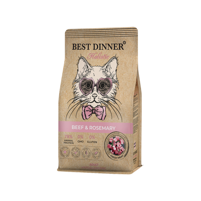 Best Dinner Holistic Hypoallergenic Adult Sterilised Cat Beef&amp;Rosemary сухой корм для стерилизованных кошек склонных к аллергии и проблемам с пищеварением с говядиной и розмарином - 0,4 кг