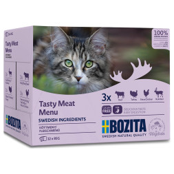 Bozita Pouch Meat Multibox влажный корм для взрослых кошек с кусочками в соусе мясной микс - 85 г (4 шт)