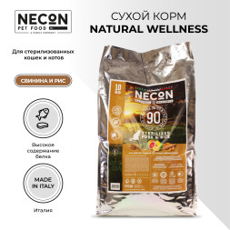Necon Natural Wellness Sterilized Pork &amp; Rice сухой корм для взрослых стерилизованных кошек со свининой и рисом - 10 кг