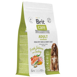 Brit Care Dog Adult M Healthy Skin&amp;Shiny Coat сухой корм для собак средних пород для кожи и шерсти, с лососем и индейкой - 1,5 кг