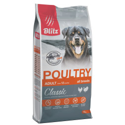 Blitz Classic Adult сухой корм для взрослых собак всех пород с домашней птицей - 15 кг