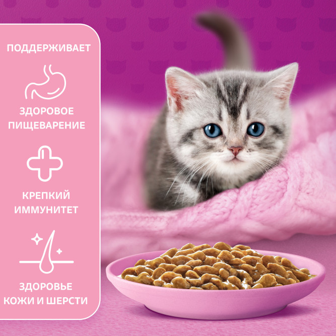 Whiskas влажный корм для котят от 1 до 12 месяцев, рагу с курицей, в паучах - 75 г х 28 шт