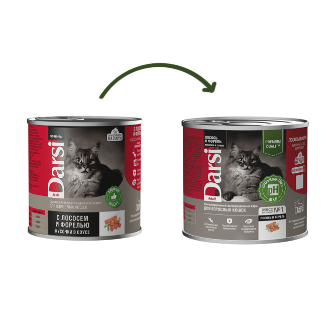 Darsi Adult влажный корм для взрослых кошек с лососем и форелью, кусочки в соусе, в консервах - 250 г х 6 шт