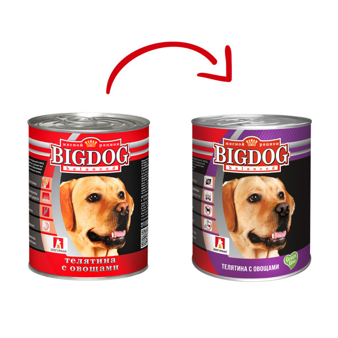 Зоогурман Big Dog влажный корм для взрослых собак средних и крупных пород, с телятиной и овощами - 850 г x 6 шт