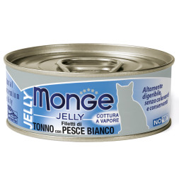 Monge Jelly Adult Cat влажный корм для взрослых кошек с желтоперым тунцом и белой рыбой, в консервах - 80 г х 24 шт
