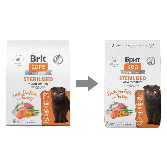 Брит Кеа Cat Sterilised Weight Control сухой корм для стерилизованных кошек для контроля веса, с морской рыбой и индейкой - 7 кг