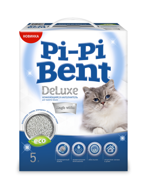 Pi-Pi Bent DeLuxe Magic White наполнитель комкующийся бентонитовый для туалета кошек - 5 л
