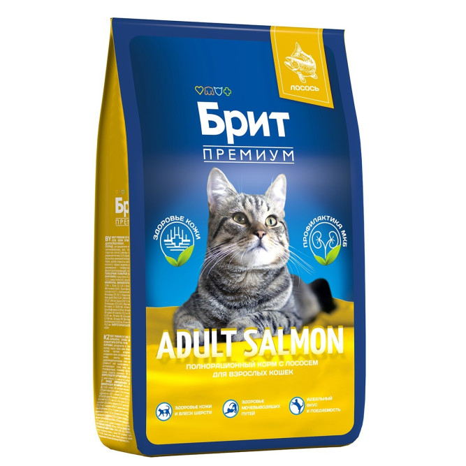 Брит Премиум Cat Adult сухой корм для взрослых кошек с лососем - 8 кг