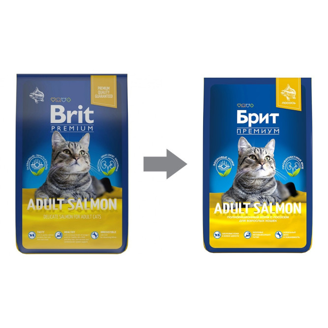Брит Премиум Cat Adult сухой корм для взрослых кошек с лососем - 8 кг