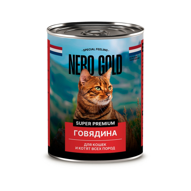 Nero Gold консервы для взрослых кошек и котят с говядиной, кусочки в желе - 415 г х 12 шт