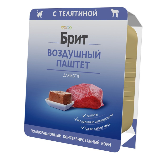 Брит воздушный паштет для котят с телятиной - 100 г х 14 шт