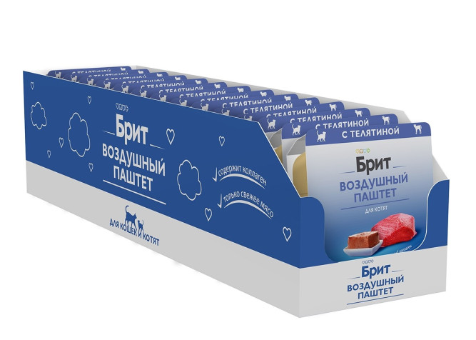Брит воздушный паштет для котят с телятиной - 100 г х 14 шт