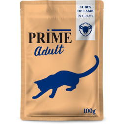 PRIME паучи для взрослых кошек с ягненком, кусочки в бульоне - 100 г х 24 шт