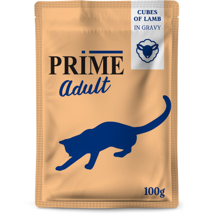 PRIME паучи для взрослых кошек с ягненком, кусочки в бульоне - 100 г х 24 шт