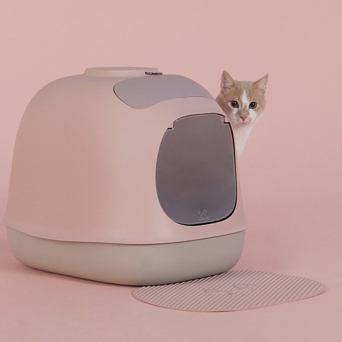 United Pets Minu био-туалет в комплекте с совочком, пакетами для уборки и угольным фильтром, 40х40х50 см, розовый/серый