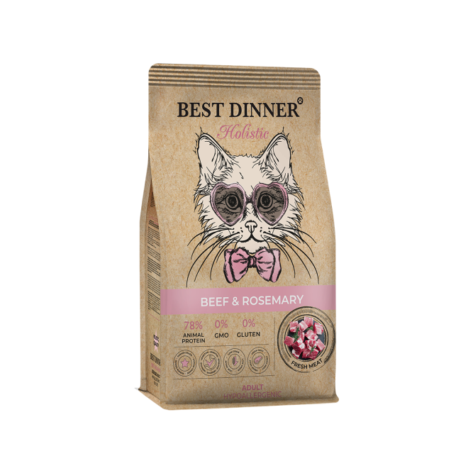 Best Dinner Holistic Hypoallergenic Adult Sterilised Cat Beef&amp;Rosemary сухой корм для стерилизованных кошек склонных к аллергии и проблемам с пищеварением с говядиной и розмарином - 1,5 кг