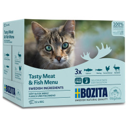 Bozita Pouch Meat&amp;Fish Multibox влажный корм для взрослых кошек с кусочками в соусе мясной и рыбный микс - 85 г (4 шт)