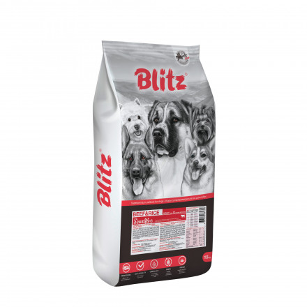 Blitz Sensitive Adult сухой корм для взрослых собак всех пород, с говядиной и рисом - 15 кг