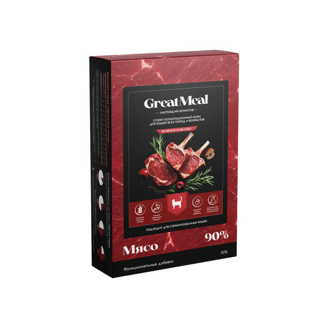 Great Meal Холистик сухой корм для кошек всех возрастов с ягненком и яблоком - 1 кг