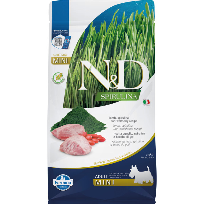 Farmina N&amp;D Dog Spirulina Lamb &amp; Wolfberry Adult Mini сухой корм для взрослых собак мелких пород, с ягненком и ягодами годжи - 2 кг