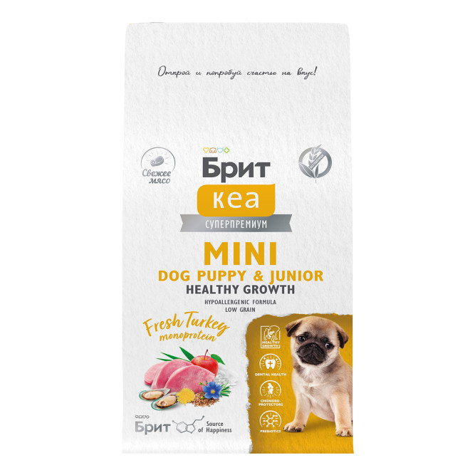 Брит Кеа Мини Dog Puppy&amp;Junior Healthy Growth Monoprotein сухой корм для щенков и молодых (1-10 месяцев) собак мини пород с индейкой - 400 г