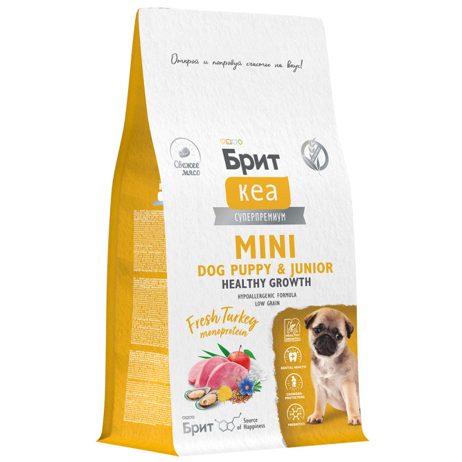 Брит Кеа Мини Dog Puppy&amp;Junior Healthy Growth Monoprotein сухой корм для щенков и молодых (1-10 месяцев) собак мини пород с индейкой - 400 г