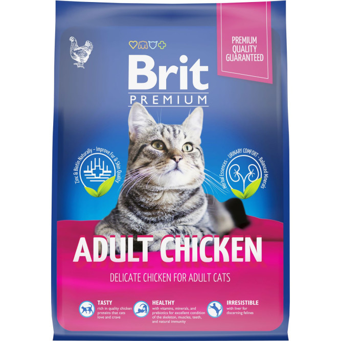 Брит Премиум Cat Adult сухой корм для взрослых кошек с курицей - 800 г
