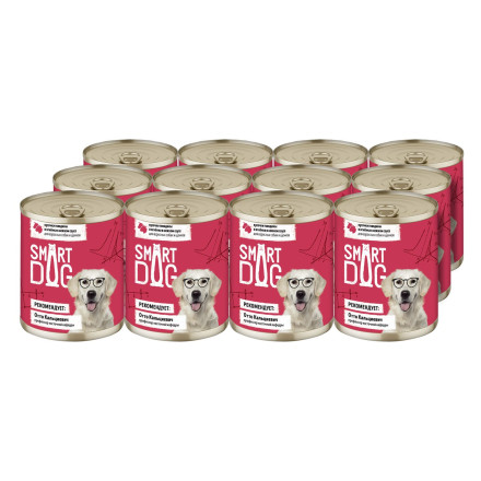 Smart Dog консервы для взрослых собак и щенков с говядиной и ягненком кусочки в соусе - 240 г х 12 шт