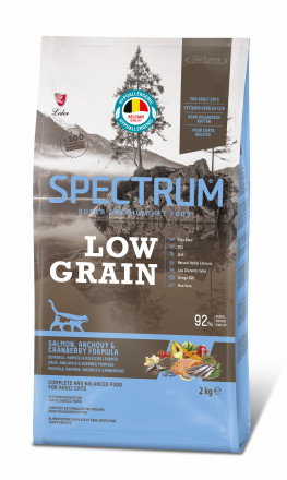 Spectrum Low Grain Adult Cat Food сухой низкозерновой корм для взрослых кошек с лососем, анчоусами и клюквой - 2 кг